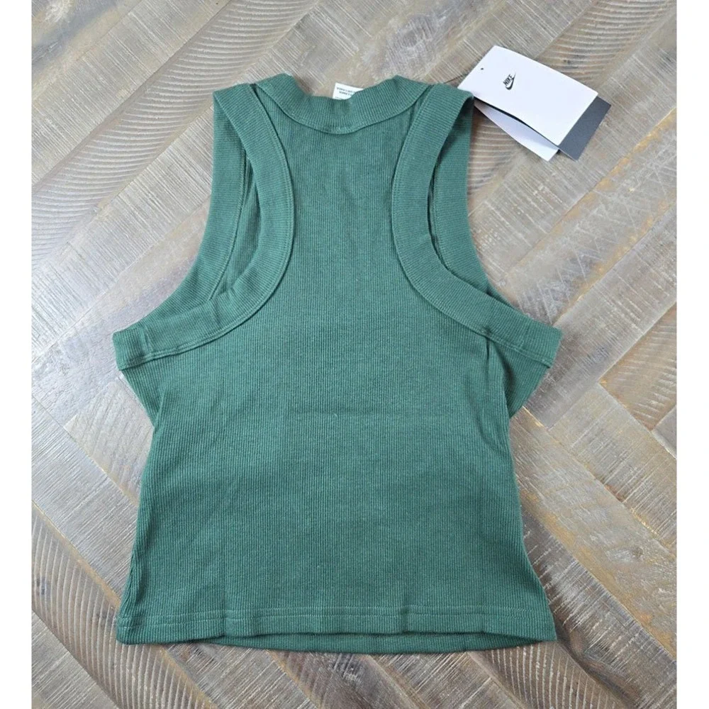 Nike Womens Ribbed Cutout Tank Top Green Sportswear IF0238-323 Small NWT